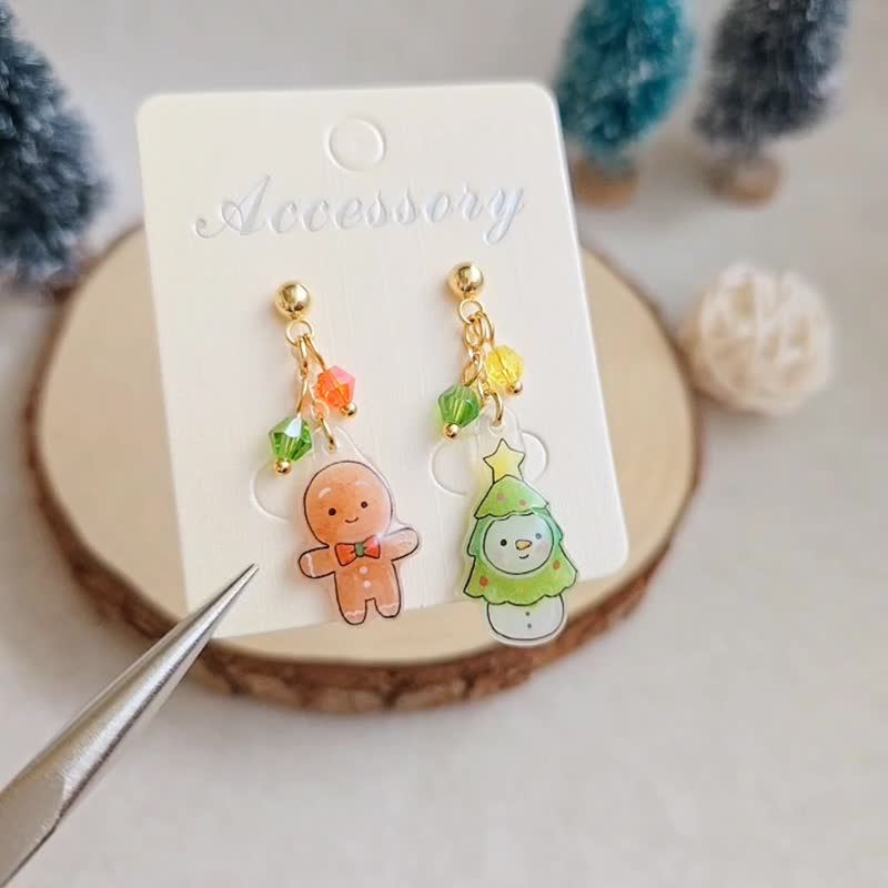 316 Medical Steel Christmas Christmas Tree Snowman Gingerbread Man Santa Claus Reindeer Hand-Painted Style - ต่างหู - เรซิน 