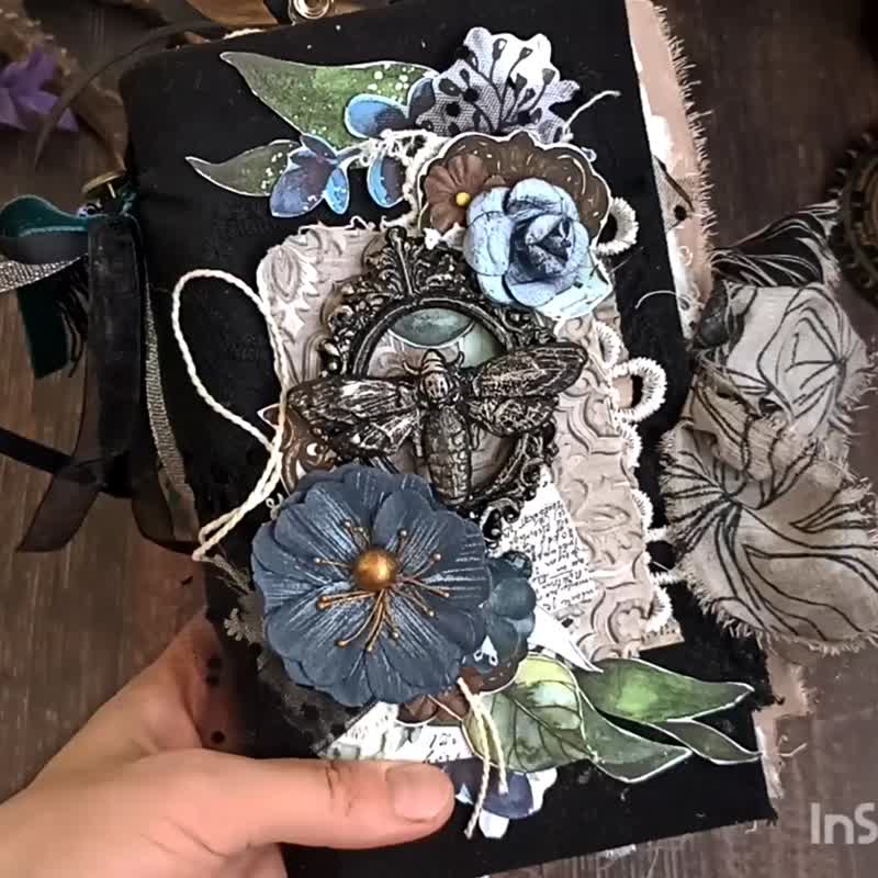 Black moth journal handmade Dark blue notebook Garden botanical death head moth - สมุดบันทึก/สมุดปฏิทิน - กระดาษ สีดำ