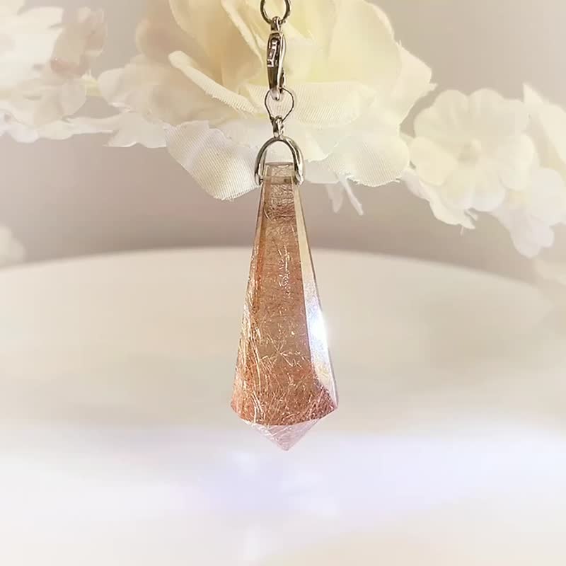 No.38 紅銅鈦晶 紅髮晶 銅髮晶 靈錐項鍊 靈擺 吊墜 髮絲濃密 - 項鍊 - 水晶 咖啡色