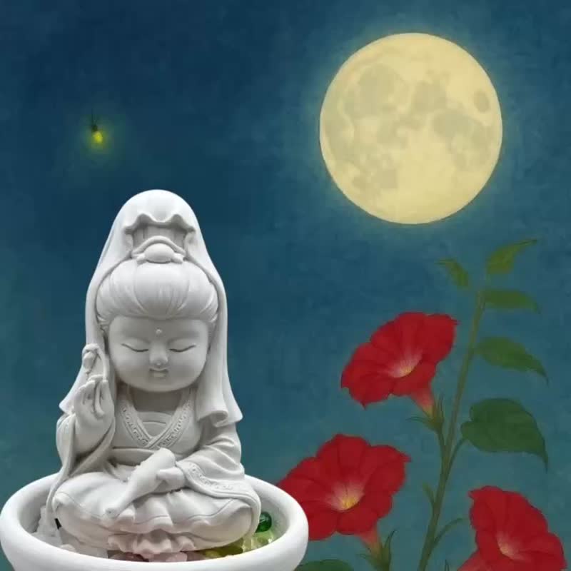 淨念吉祥 寶瓶觀音吉祥小佛小盤組 能量5行水晶  送5ML精油香氛 - 香氛/精油/擴香 - 水泥 白色