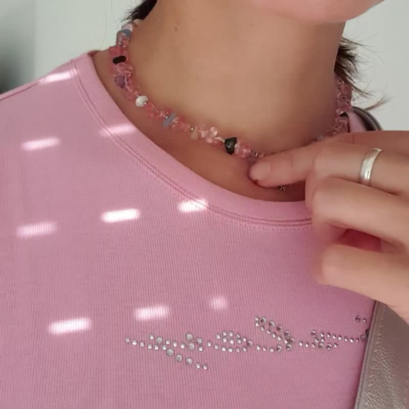 Choker, raw tourmaline, chalcedony, aquamarine, citrine, moonstone necklace - 項鍊 - 寶石 多色