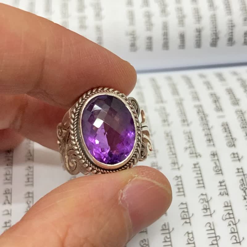 Natural amethyst ring made in Nepal 925 sterling silver handmade - General Rings - Crystal Purple