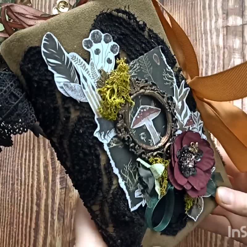Magic forest  junk journal handmade Fairy witch black cat grimoire decorated - 筆記本/手帳 - 紙 綠色