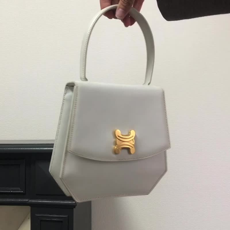 【 日本直送　名牌中古包 】CELINE セリーヌ ハンドバッグ ホワイト トリオンフ レザー トップハンドル vintage ヴィンテージ 33tdem - 手提包/手提袋 - 真皮 白色