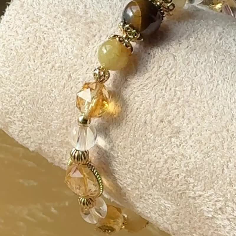 招財三寶 | 黃水晶 金髮晶 虎眼石 | 14K包金 天然水晶 金運手鍊 - 手鍊/手環 - 水晶 橘色