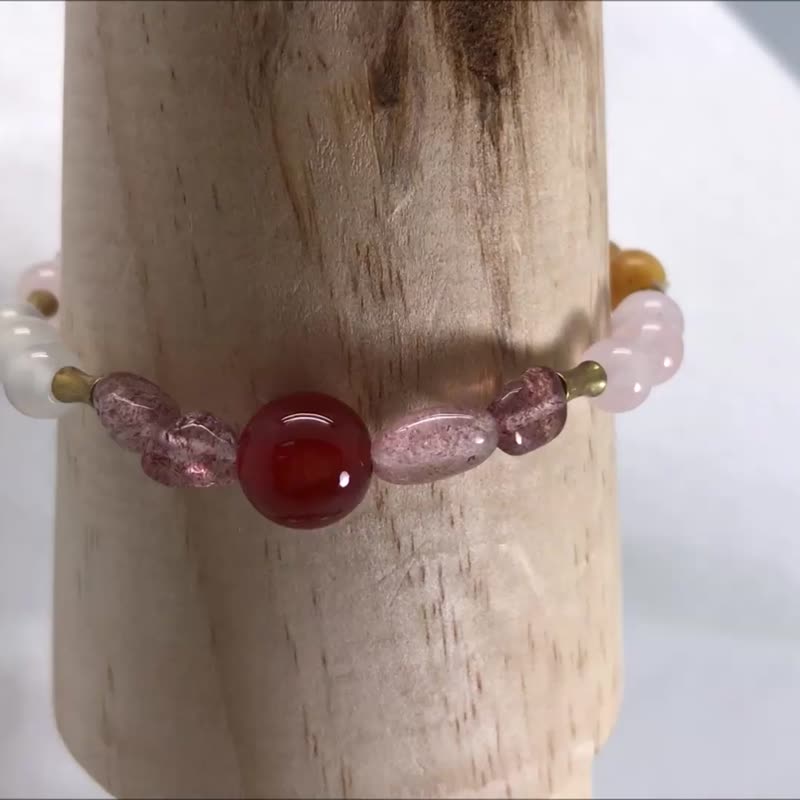Health Bracelet Red Agate Birthstone Beads White Agate Topaz Rose Quartz - สร้อยข้อมือ - เครื่องเพชรพลอย หลากหลายสี