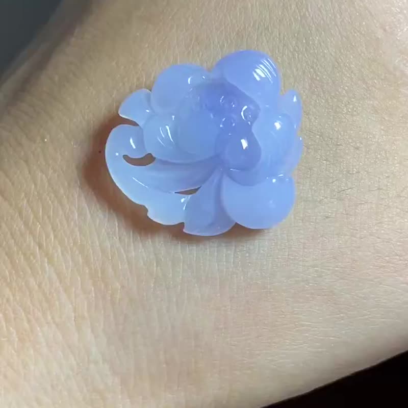 冰種翡翠天然翡翠A吊墜戒指耳環 • 冰種紫羅蘭蓮花翡翠裸石 - 戒指 - 玉石 紫色