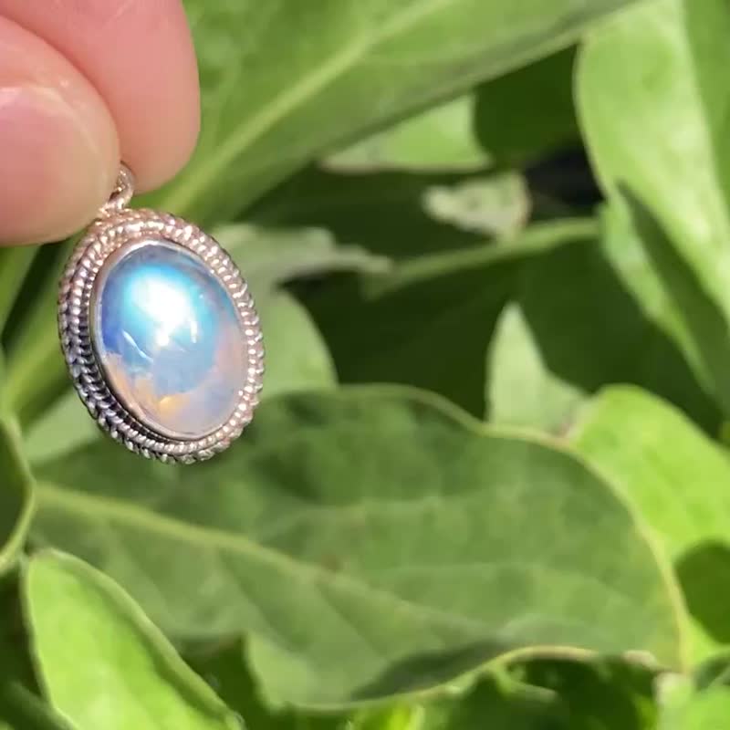 天然 月光石 墜 項鍊 尼泊爾製 925純銀 - 項鍊 - 半寶石 