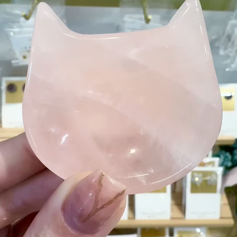 F天然粉水晶愛心盤型桃花人緣風水擺件飾品盤消磁板薄平面 - 擺飾/家飾品 - 水晶 透明
