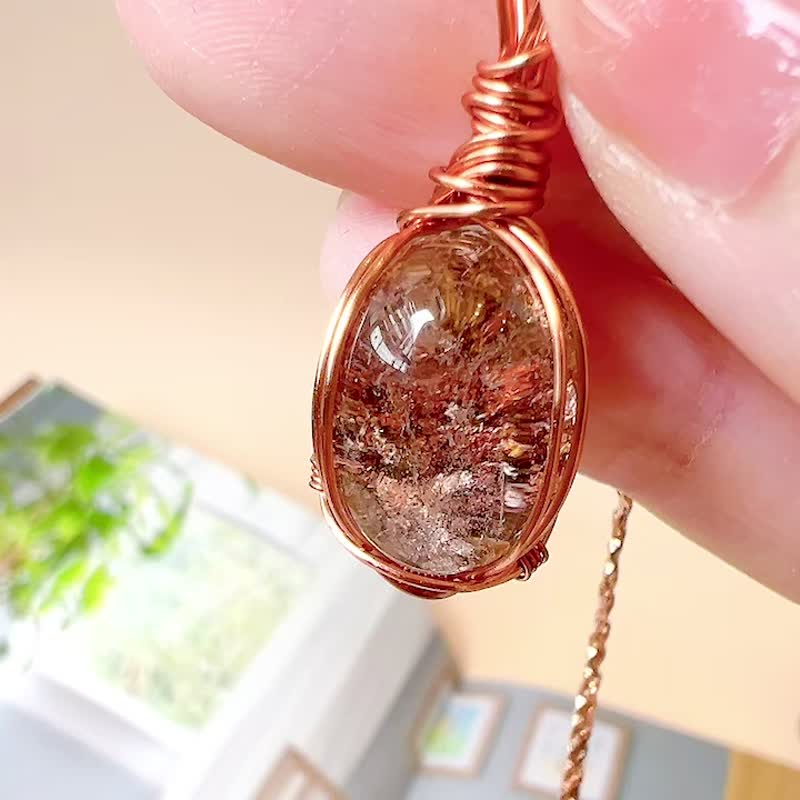 Autumn red ghost metal braided pendant necklace - สร้อยคอ - คริสตัล สีแดง