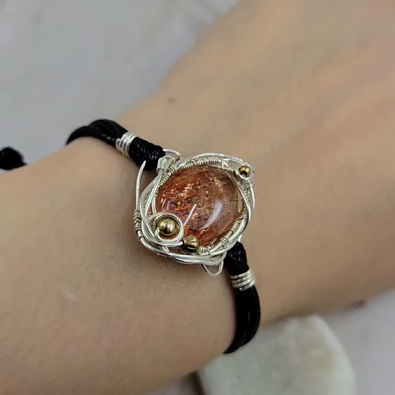 Golden strawberry Stone 999 sterling silver hand-wound bracelet - Bracelets - Crystal 