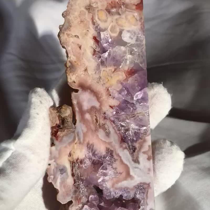 瑪達加斯加 紫櫻花瑪瑙 隨形 爆晶 水晶花 盆景 crystal 擺設  擺 - 擺飾/家飾品 - 水晶 粉紅色