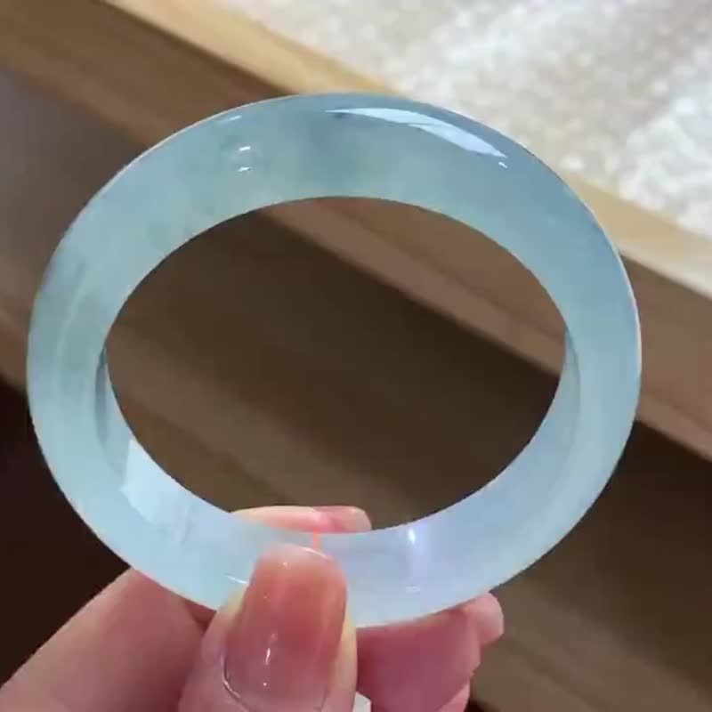 冰種翡翠天然翡翠玉鐲A玉手鐲 玉鈪 • 冰種湖藍翡翠福鐲 - 手鍊/手環 - 玉石 藍色