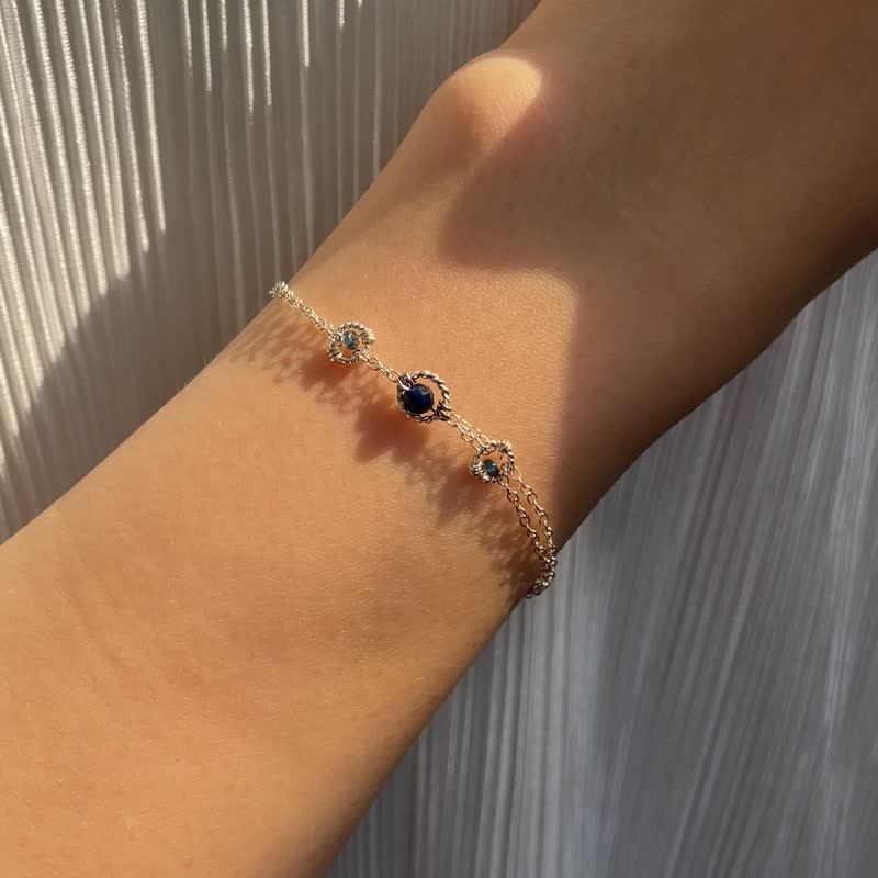 Found.Myth Van Gogh Night Tour Starry Bracelet Natural Lapis Lazuli 925 Sterling Silver Handmade Simple - สร้อยข้อมือ - เงินแท้ สีเงิน