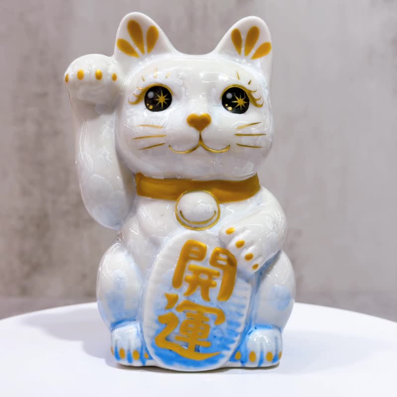 Japanese Kiyomizu-yaki Maneki Neko | Flower Crystal, Pale White, Good Luck, Righ - Items for Display - Porcelain White