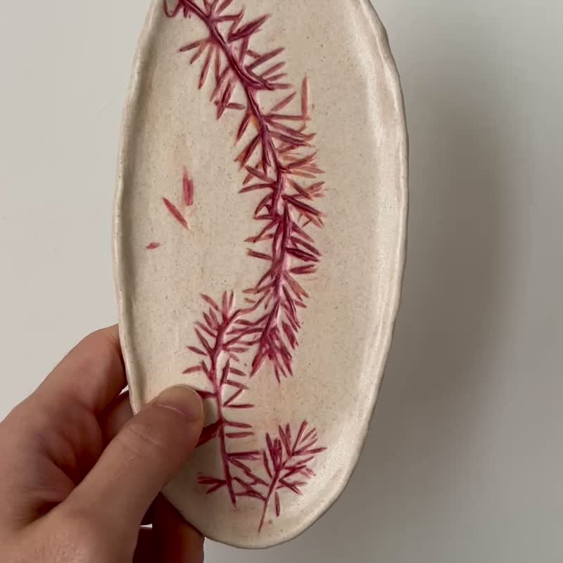 小紅葉豆皿 手捏陶  18.7 x 8.5 x 1 cm - 盤子/餐盤/盤架 - 陶 