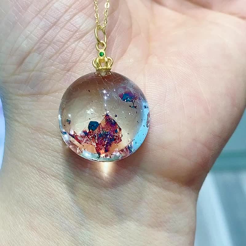 極品天然高品質金草莓晶云母片吊墜 云母片閃閃發光 顏色鮮豔漂亮 - 項鍊 - 水晶 