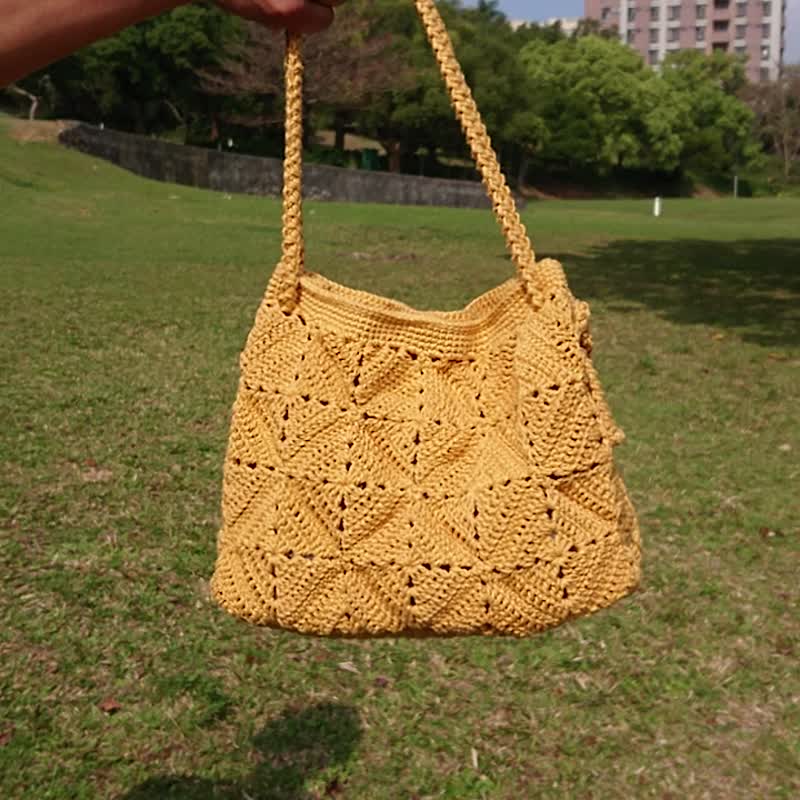 Original handmade pure cotton thread woven bag/woven bag/small rhombus stitching three-use bag/customized color of your choice - Messenger Bags & Sling Bags - Cotton & Hemp Multicolor