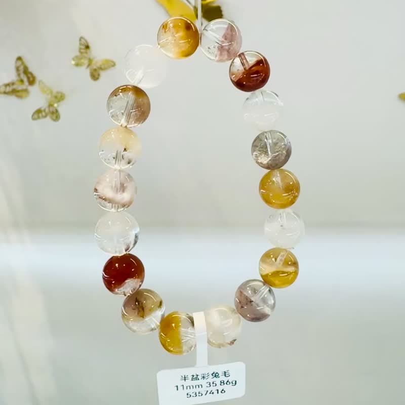 小資本暖色木調玻璃體半盆彩兔毛水晶11mm35.86g消除負面能量 - 手鍊/手環 - 水晶 多色