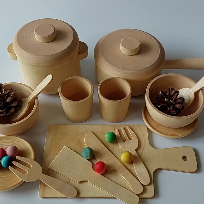 Wooden tea set for toddlers Wooden play kitchen - ของเล่นเด็ก - ไม้ สีนำ้ตาล