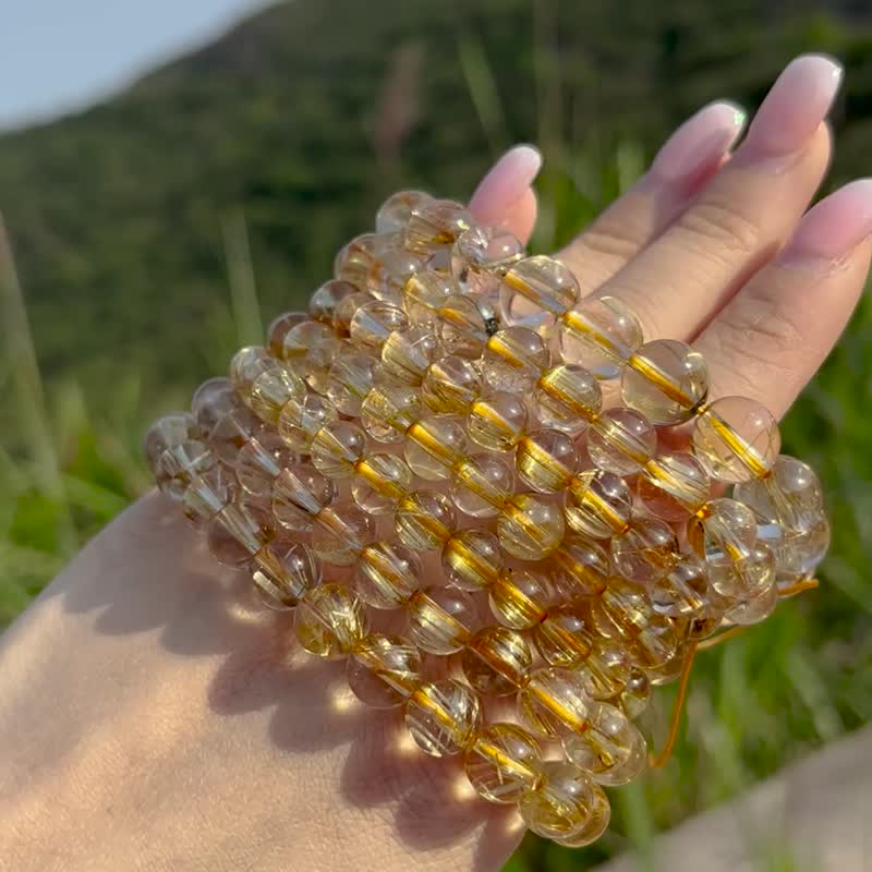 金鈦晶 招財神器 水晶手串 水晶手鍊 7mm 8mm 9mm 10mm - 手鍊/手環 - 水晶 金色