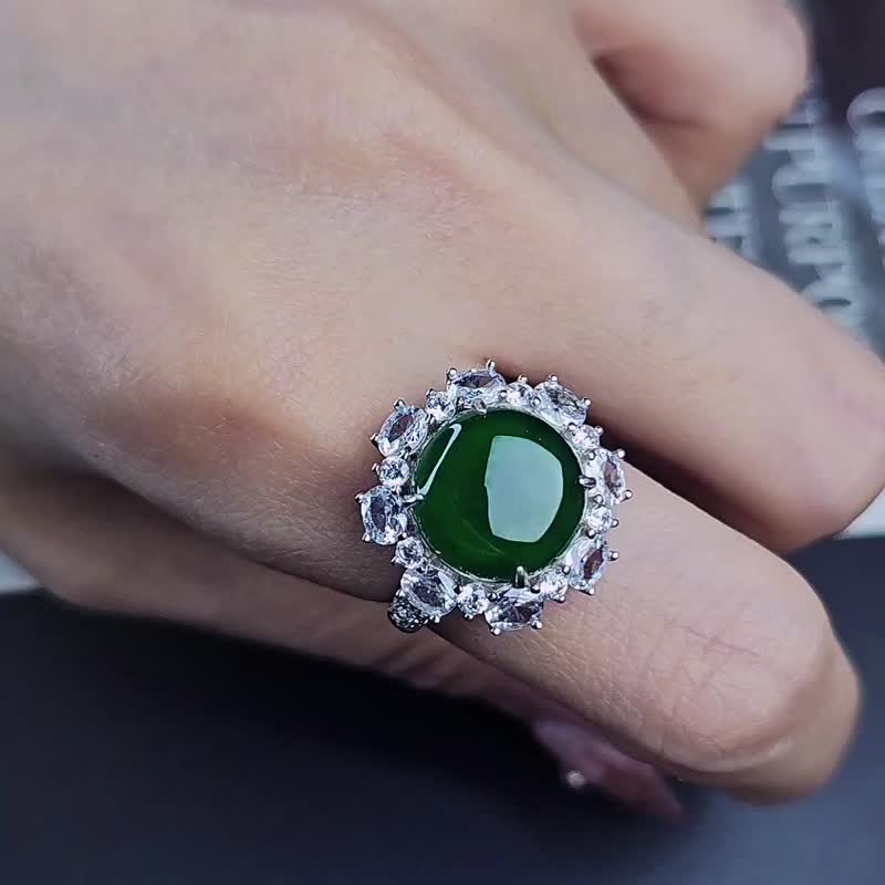 Wealth·Lucky·Health|Ice Glass Green|A-grade Jade Customized Sterling Silver Luxury Ring - General Rings - Jade 