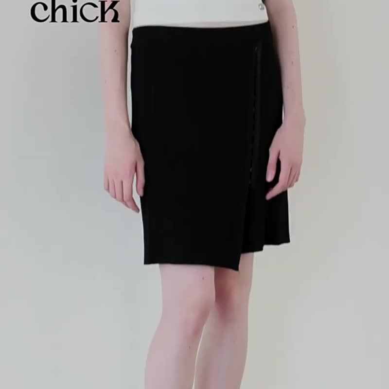 Black stylish button-embellished knee-length skirt knitted irregular skirt - Skirts - Other Man-Made Fibers Black