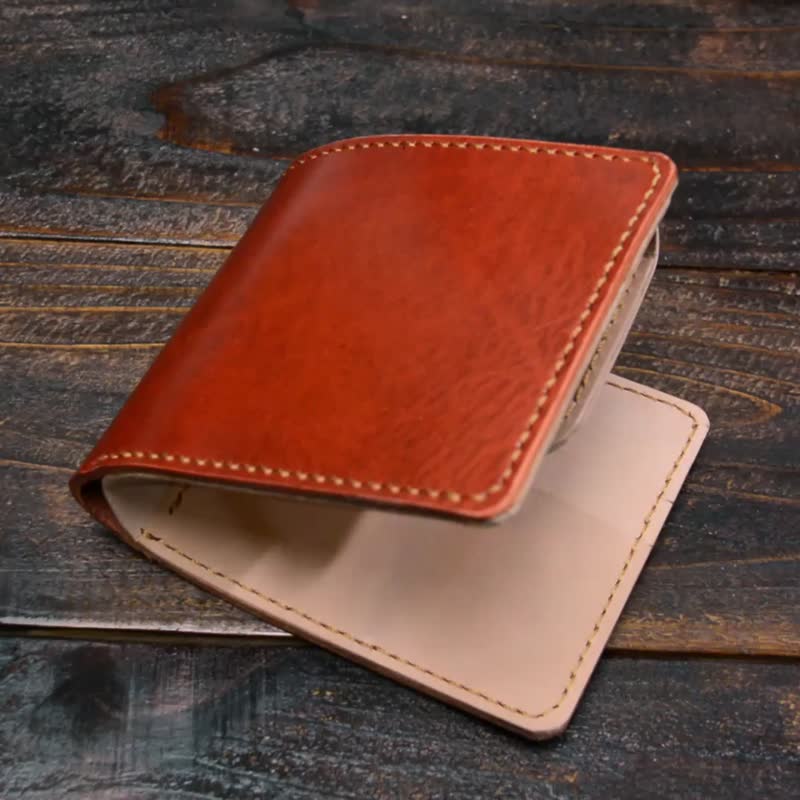 RUGATO with TOCHIGI LEATHER bifold wallet / Hand sewing - Wallets - Genuine Leather Orange