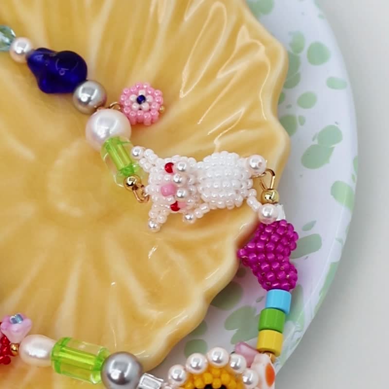 Cute Rabbit Spring Garden Party Bead Necklace - Necklaces - Glass Multicolor