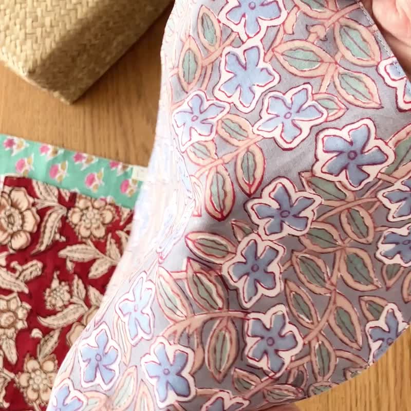 木刻印花雙層紗手帕 - 手帕 - 棉．麻 綠色