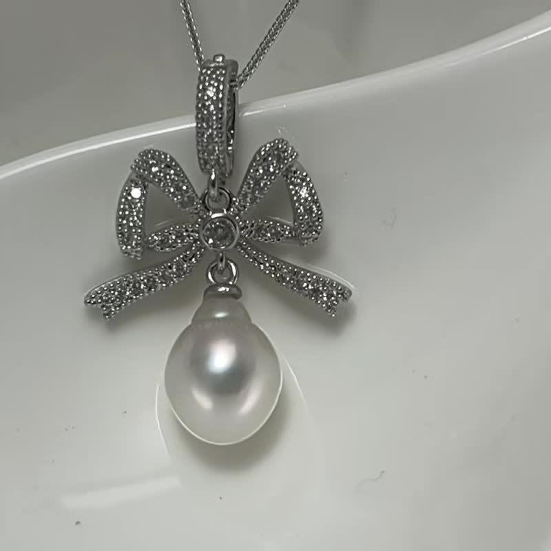 シルバーリボン 天然海水パール オーストラリア産ホワイトパール S925シルバー14Kゴールドフィルド ペンダントトップ シルバーネックレス付き - ピアス・イヤリング - 真珠 ゴールド