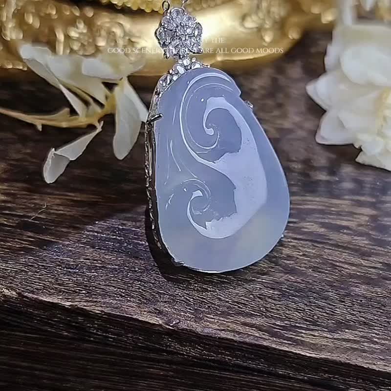 順風順水|夢幻莫內花園冰膠紫大如意|緬甸A貨翡翠純銀吊墜 - 項鍊 - 玉石 