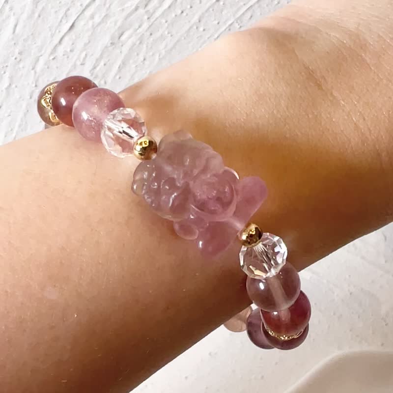 Fortune-swallowing gold-swallowing beast, ice-penetrated thousand-layer Stone white crystal crystal bracelet chain, natural mineral for good luck - สร้อยข้อมือ - คริสตัล 