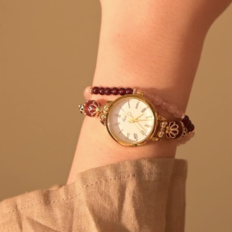 [Time] Crystal Wristband Watch-Red Dust (Strawberry Crystal/ Stone/Carnelian) - Women's Watches - Crystal Red