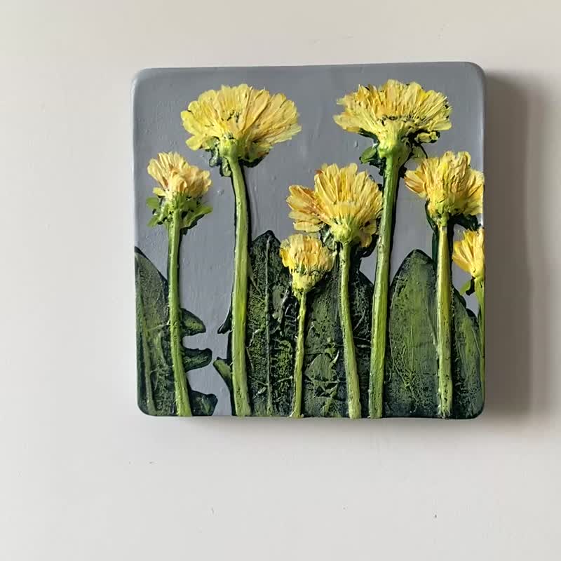 原创石膏浮雕植物墙板蒲公英花花卉画 - 壁貼/牆壁裝飾 - 其他材質 灰色
