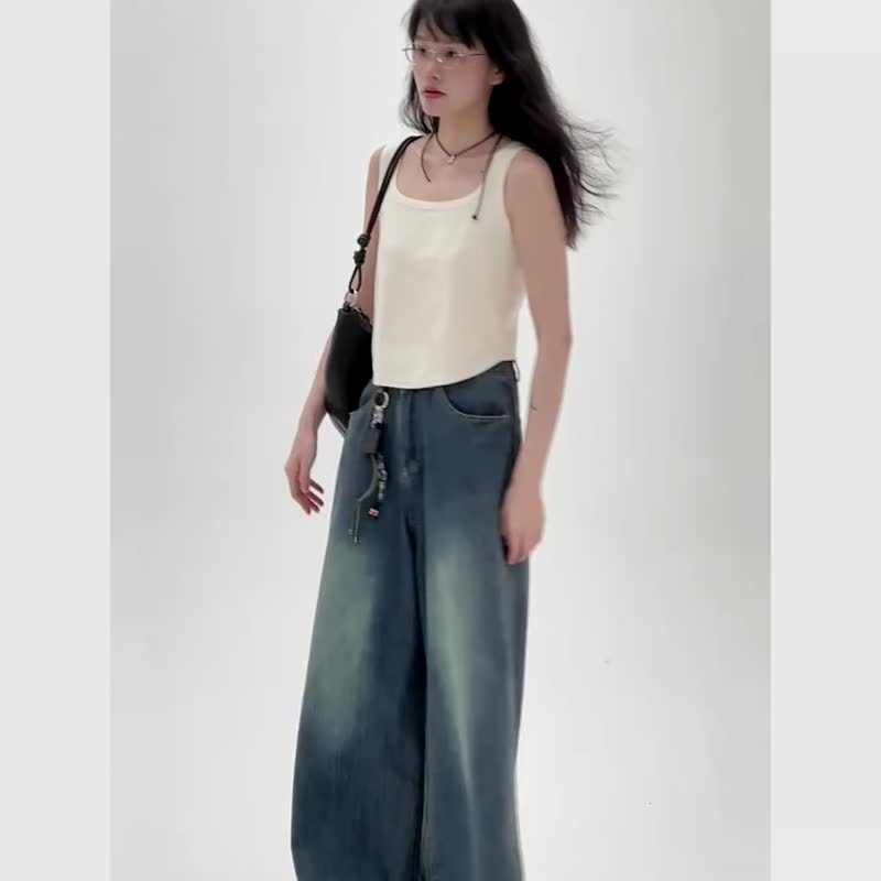 奶杏色 不規則短款無袖吊帶背心 內搭細肩帶修身上衣 - 背心/無袖上衣 - 其他人造纖維 白色