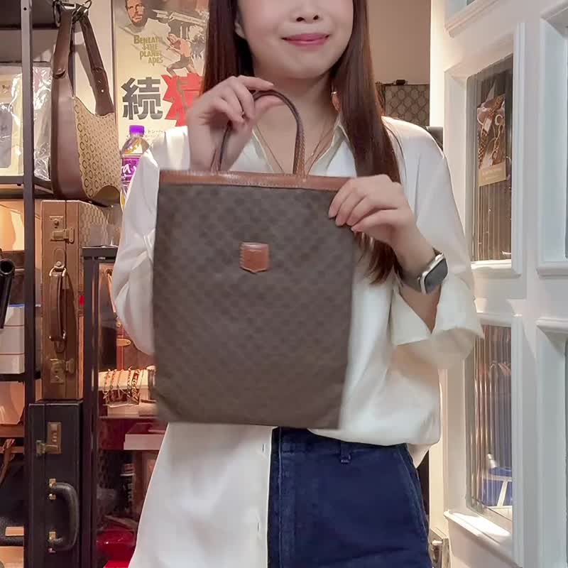 中古正品 Celine Macadam 凱旋門 老花 手提包 iPad 包 男女可用 - 手提包/手提袋 - 防水材質 咖啡色