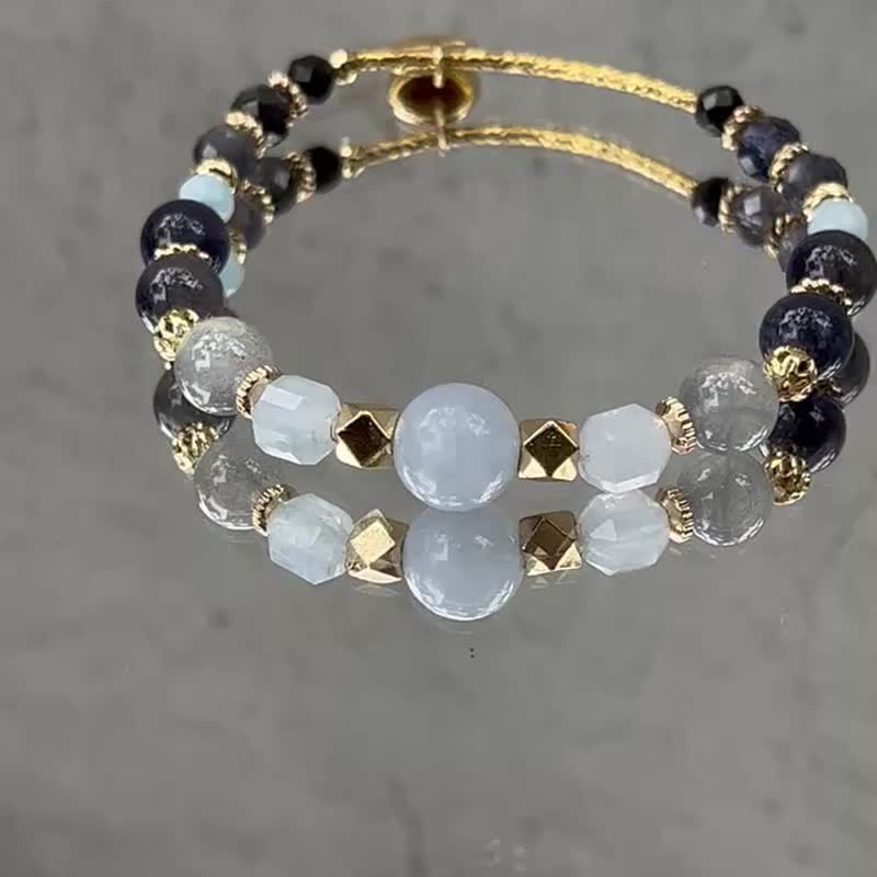 Healing energy aquamarine cordierite labradorite obsidian natural crystal bracelet - สร้อยข้อมือ - คริสตัล 