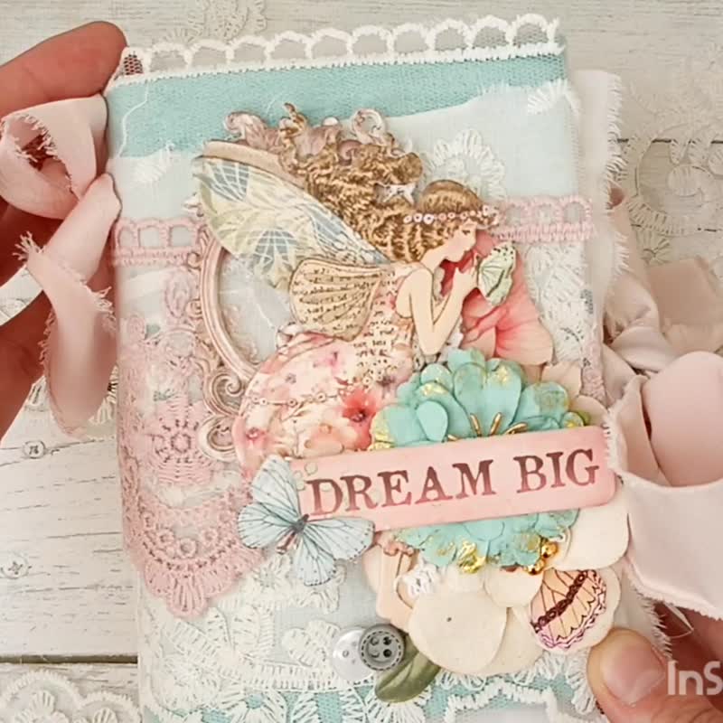 Unique Fairy world junk journal handmade blank Dream fantasy flowers notebook - 筆記本/手帳 - 紙 綠色
