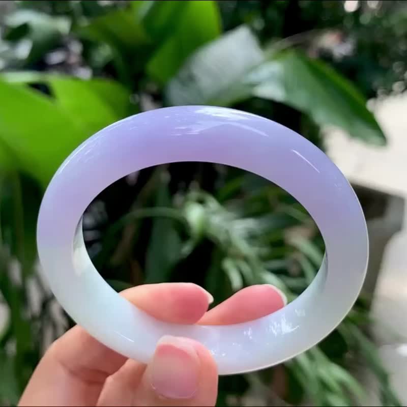 冰種翡翠天然翡翠玉鐲A玉手鐲 玉鈪 • 糯冰種香芋紫翡翠福鐲 - 手鍊/手環 - 玉石 紫色