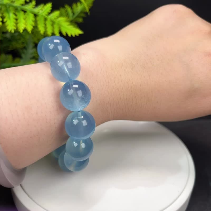 高品質海藍寶手串冰透潤藍大顆粒圓珠單圈手錬女心境祥和16.5mm - 手鍊/手環 - 寶石 藍色