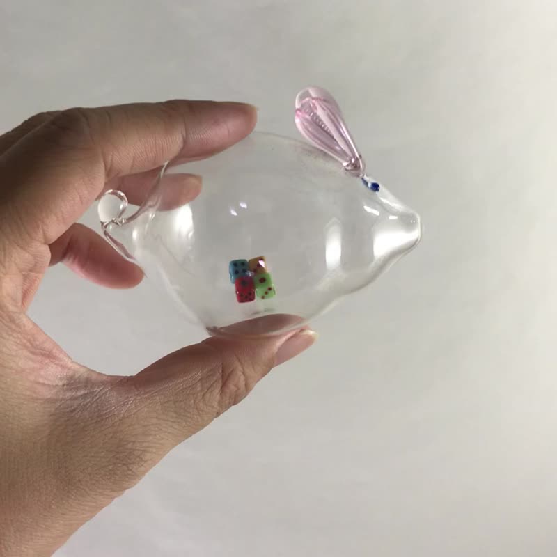 Good Luck Comes Glass Dice Rabbit - ของวางตกแต่ง - แก้ว สึชมพู