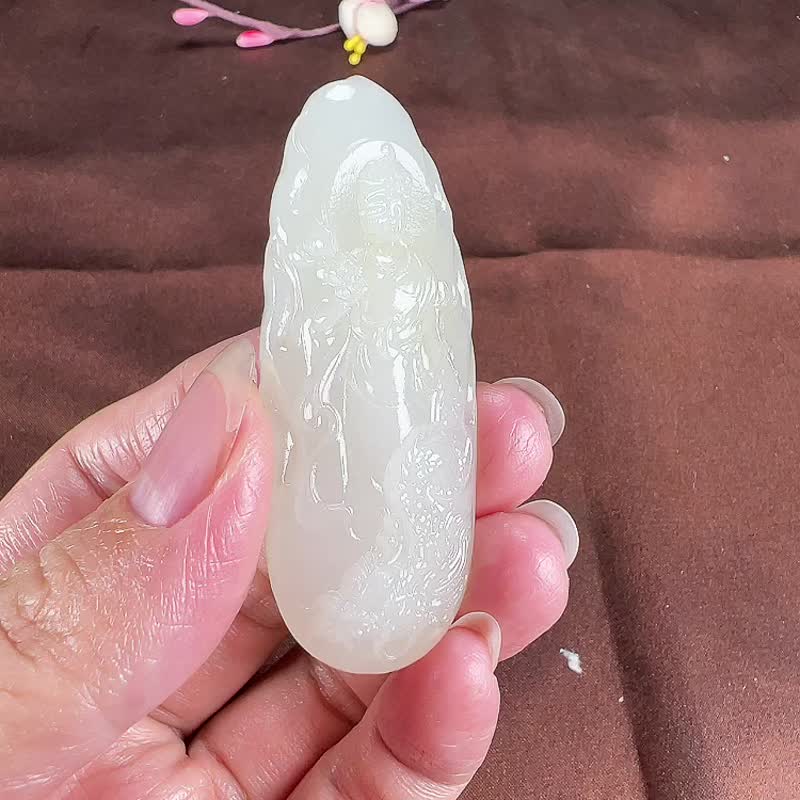 秒殺價 天然新疆和田玉羊脂玉御龍觀音吊墜 玉質細膩 - 吊飾/掛飾 - 玉石 