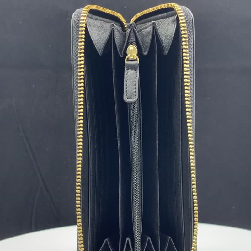 ZENDAR 限量1折 頂級小牛皮十字紋長夾 全新專櫃展示品 - 錢包/皮夾/長短夾 - 真皮 黑色