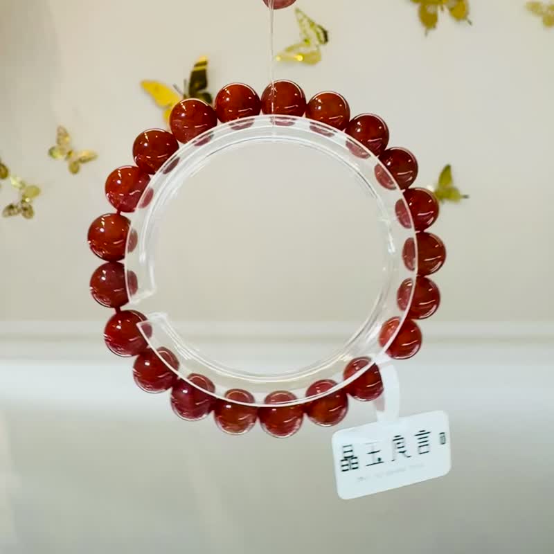 小精品火焰南紅9mm21.98g手珠護身保平安避邪氣血循環提高睡眠 - 手鍊/手環 - 水晶 紅色