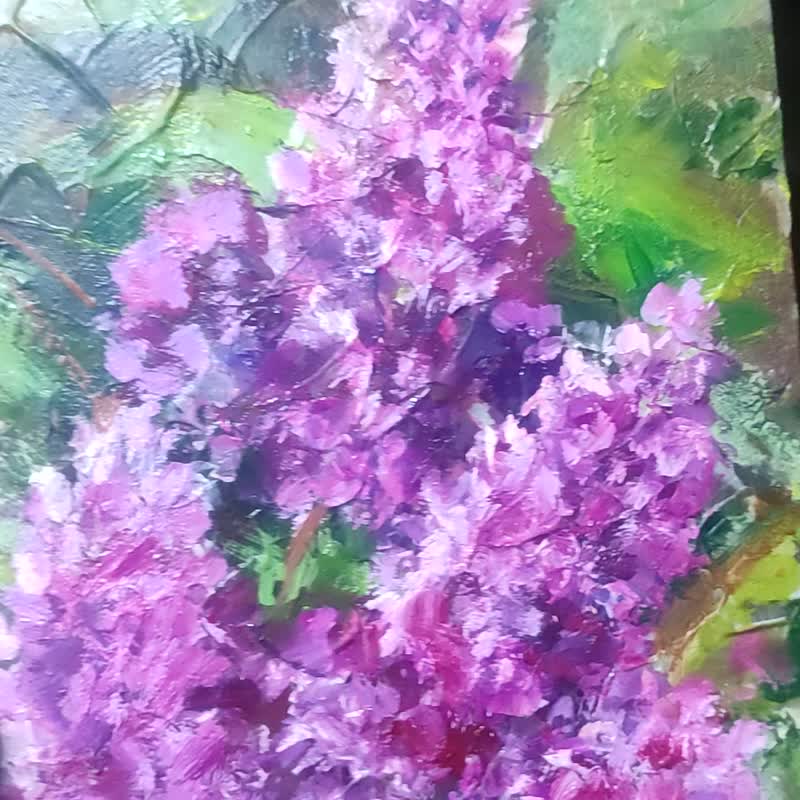 Lilac Painting Original Oil Painting Spring Branch Floral Artwork - โปสเตอร์ - วัสดุอื่นๆ สีม่วง