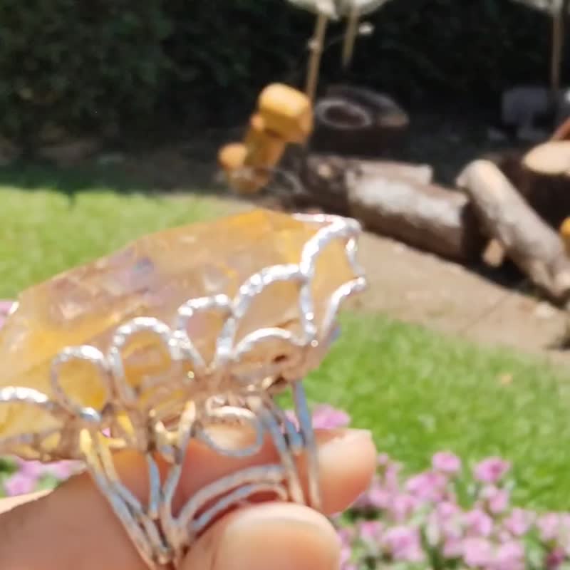 黃金療癒者原礦手工銀戒純銀戒指~UFO~Golden Healer Quartz Ring - 戒指 - 純銀 