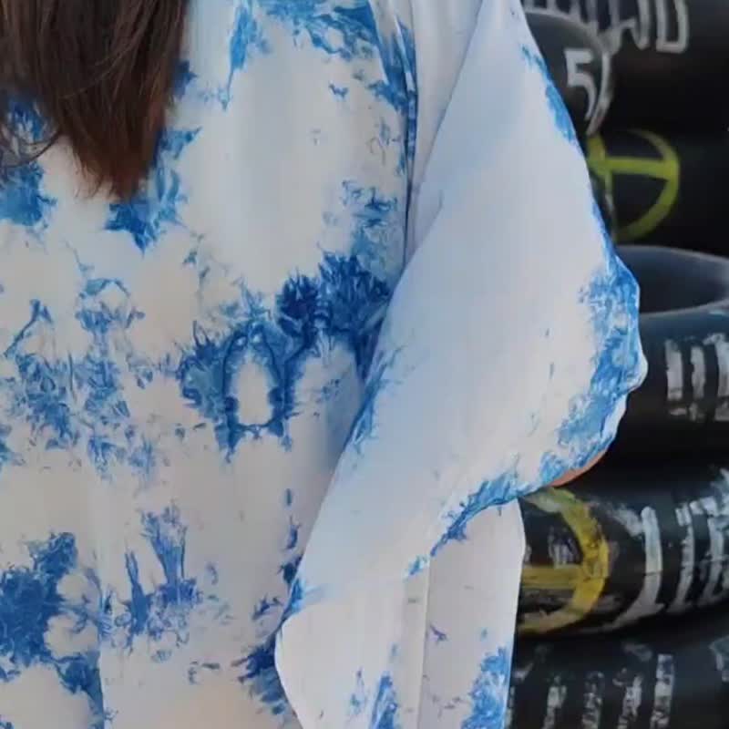 Isla White Sky -  寬鬆連衣裙 - 洋裝/連身裙 - 棉．麻 藍色