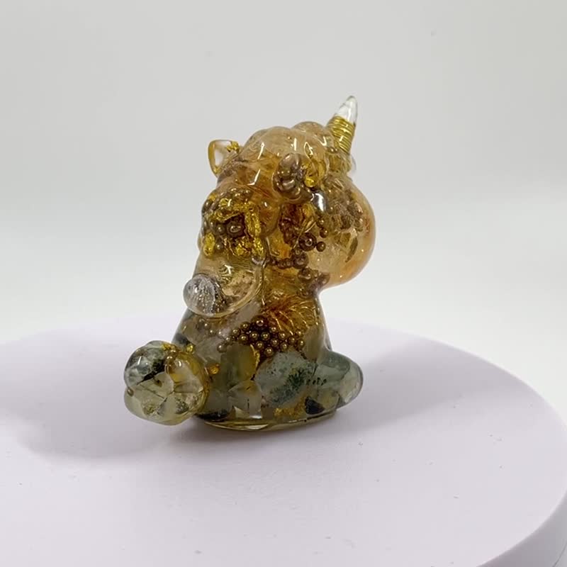 開運小物 Orgonite 奧剛能量獨角獸-黃水晶、葡萄石款(中) - 擺飾/家飾品 - 半寶石 黃色