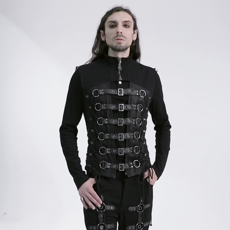 Punk Hell Monk Magic Hollow Vest/Vest/Single Wear/Outer Layer - เสื้อกั๊กผู้ชาย - วัสดุอื่นๆ สีดำ